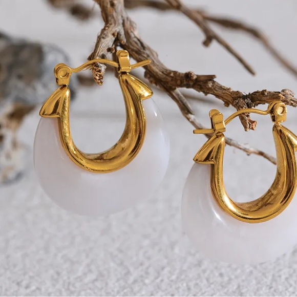 Stainless Steel Acetic Acid Resin Hollow Chunky Hoop Earrings for Women - Picture 2 of 8